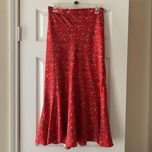 Topshop Red Print Midi Skirt Mermaid Hem